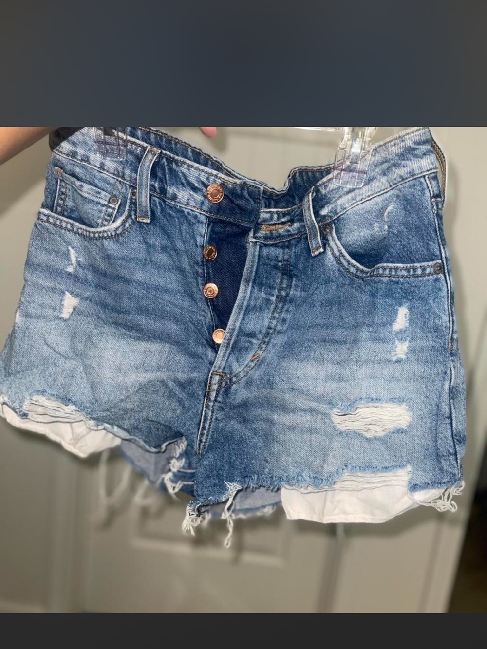 GAP Distressed Button-Fly Denim Shorts - Blue
